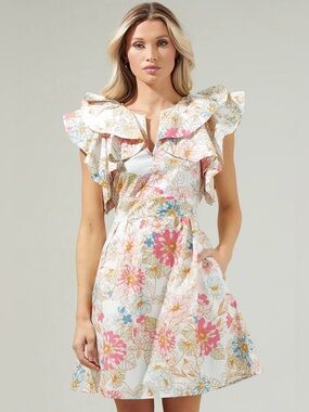 NWT, Sugarlips, Day Lily Floral Ruffle Mini Dress, Size XL